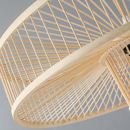 Traditional Chinese Bamboo Weaving Round 1-Light Pendant Light For Dining Room