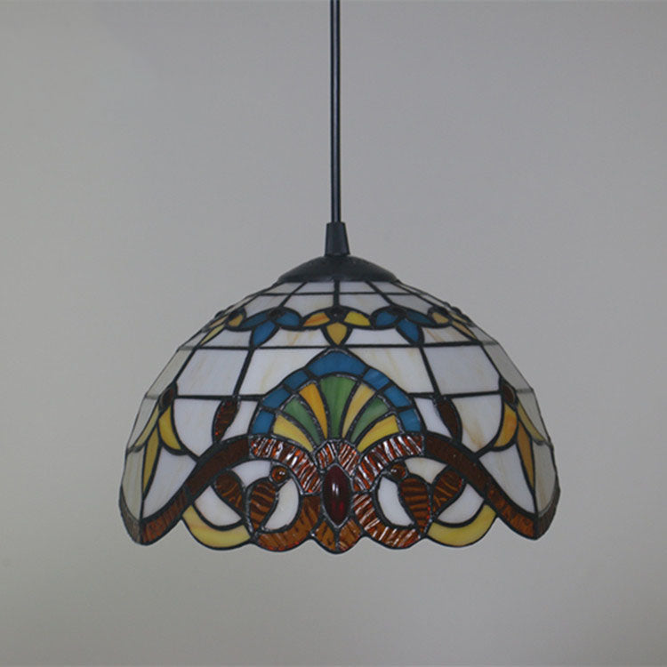 Traditional Tiffany Baroque Stained Glass Dome 1-Light Pendant Light For Living Room