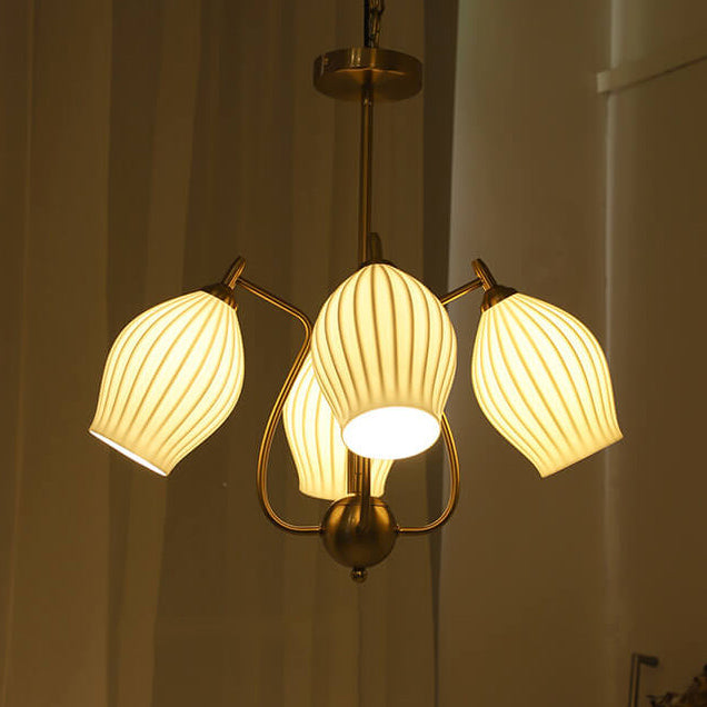 Vintage Minimalist Tulip Ceramic 4/6 Light Chandelier
