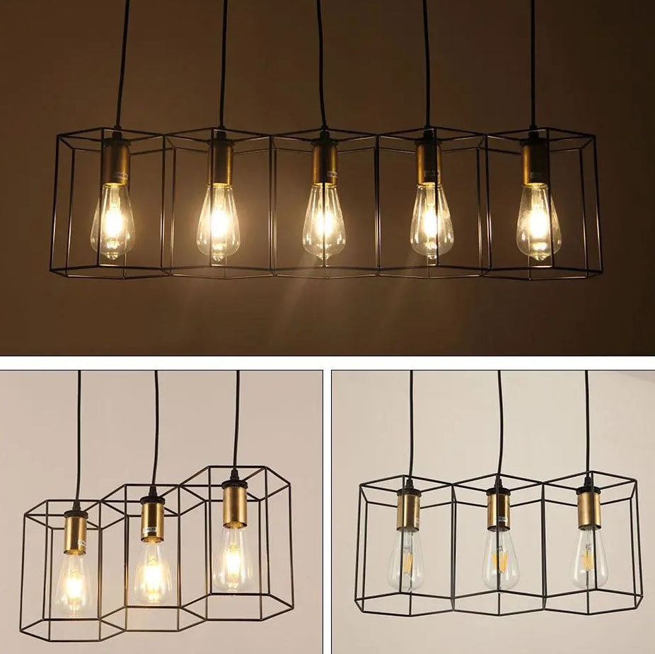 Industrial Vintage Geometric Frame Iron 3/5 Light Island Light Chandelier