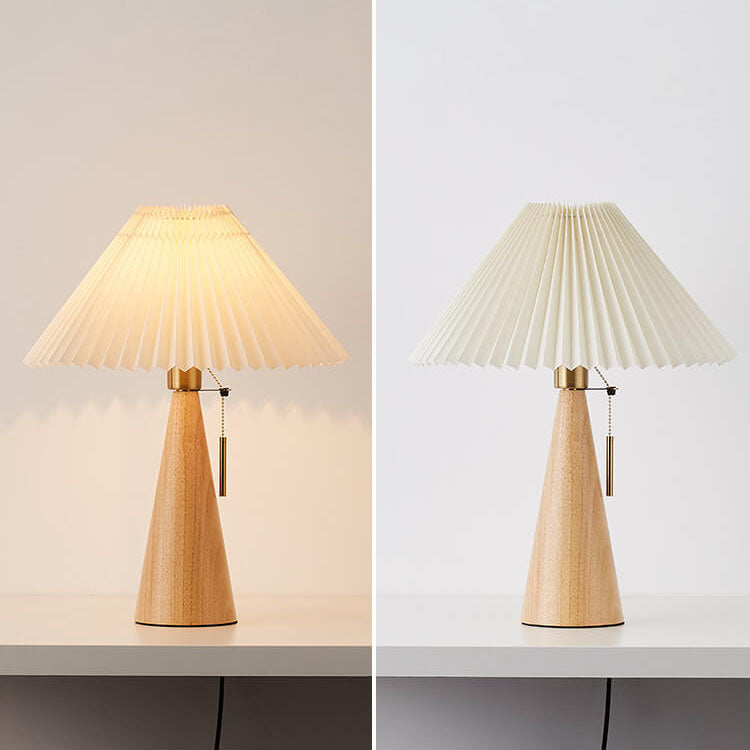 Japanese Minimalist Vintage Pleated Wooden Fabric LED Table Lamp
