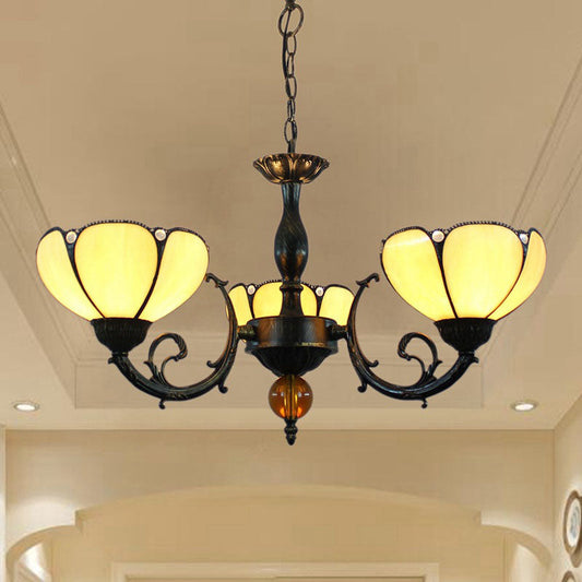 Traditional Tiffany Flower Iron Alloy Stained Glass 3-Light Chandelier For Living Room