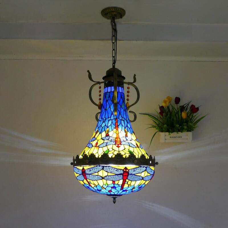 Traditional Vintage Half Round Table Teardrop Iron Glass 5/8 Light Pendant Light For Living Room