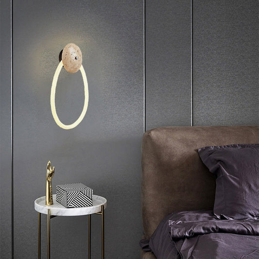 مصباح حائط LED معاصر من الألياف الضوئية المنسوجة الفاخرة بتصميم قرص ملفوف من الحجر الإسكندنافي لغرفة النوم 
