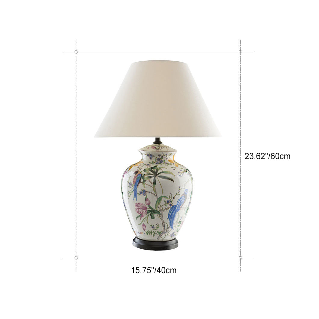 Modern Retro Ceramic Idyllic Flower and Bird 1-Light Table Lamp