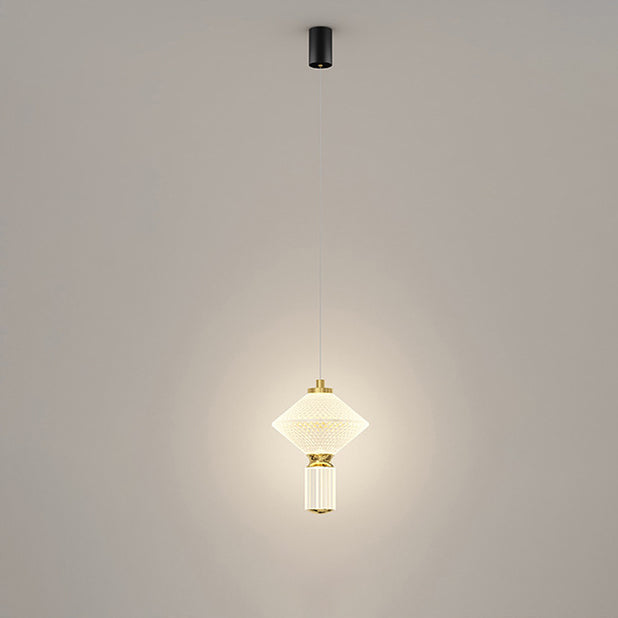 Modern Luxury Iron Aluminum Acrylic Rhombic Column LED Pendant Light For Bedside