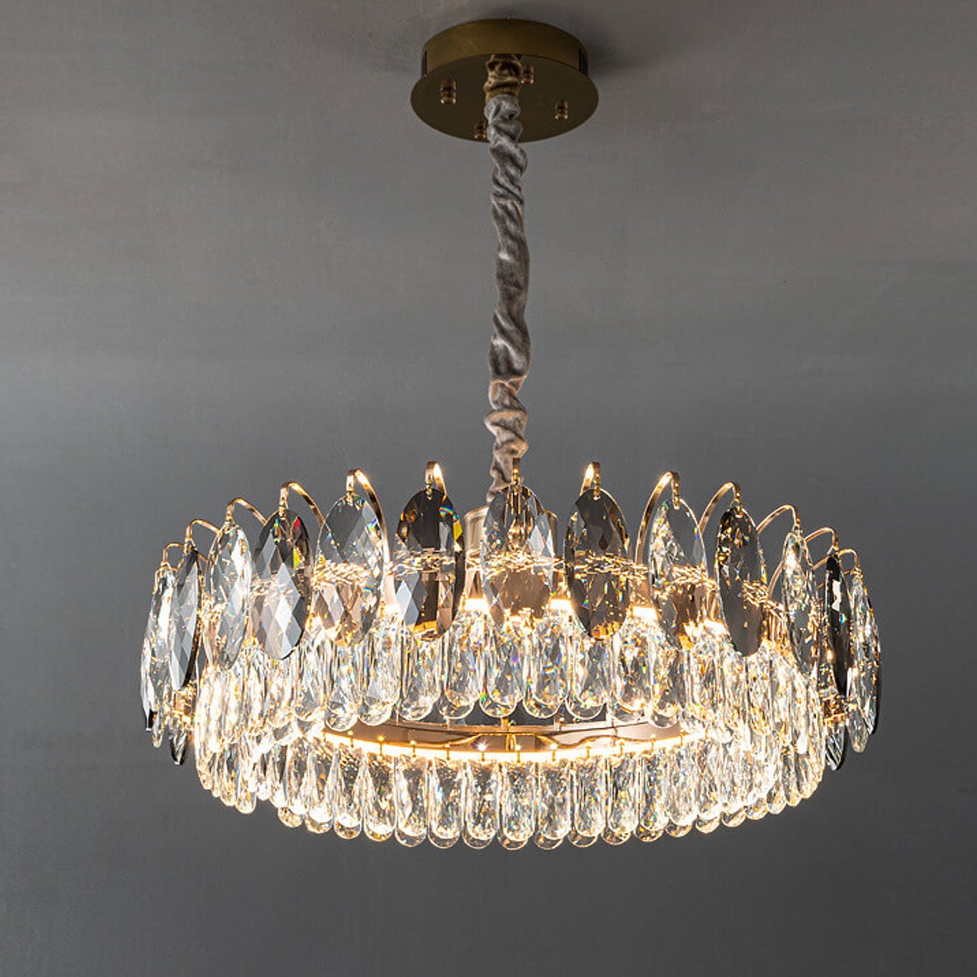 European Light Luxury Round Crystal LED Chandelier