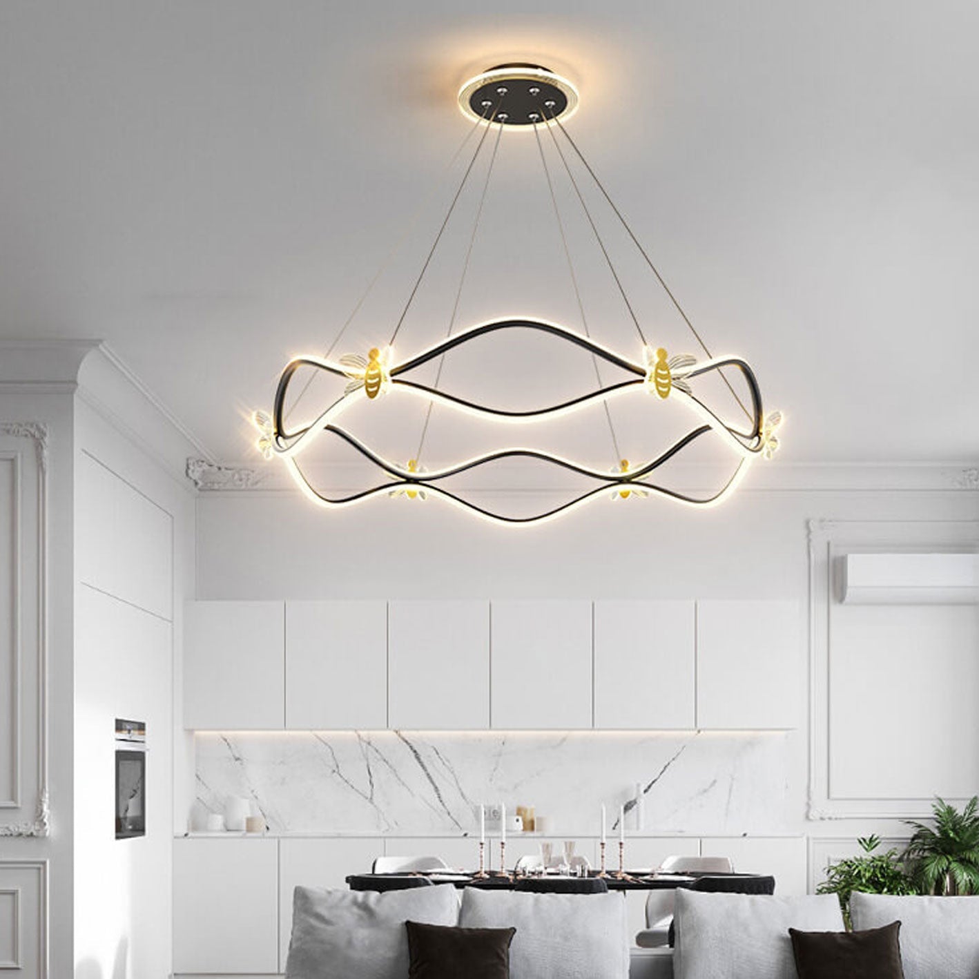 ثريا جزيرة LED بإضاءة 3/4 ضوء مصنوعة من الحديد المموج بتصميم عصري بسيط 