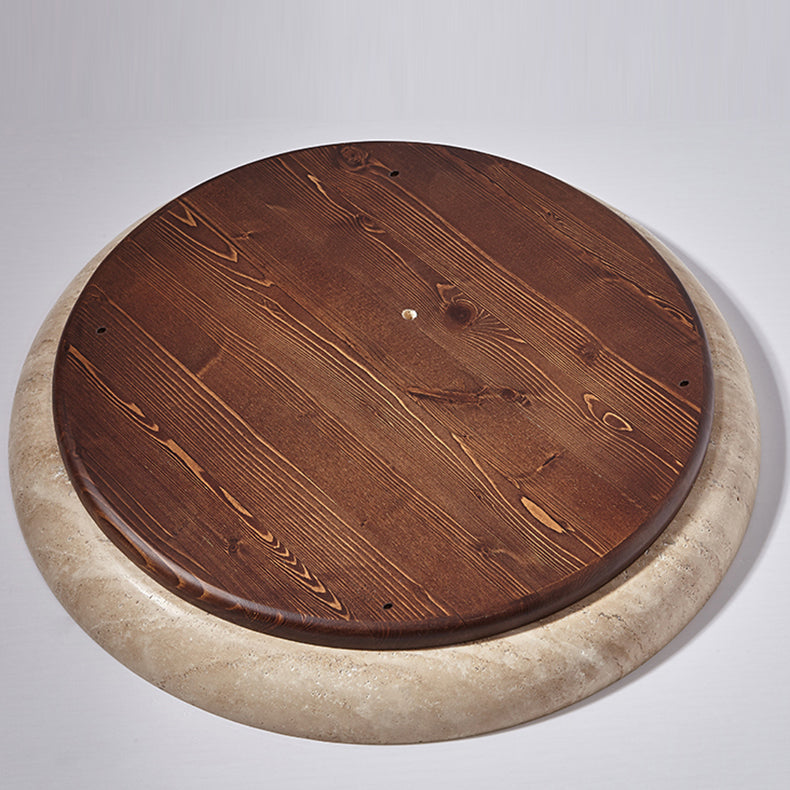 Traditional Japanese Round Disc Style Travertine Solid Wood Acrylic LED Flush Mount Ceiling Light For Bedroom