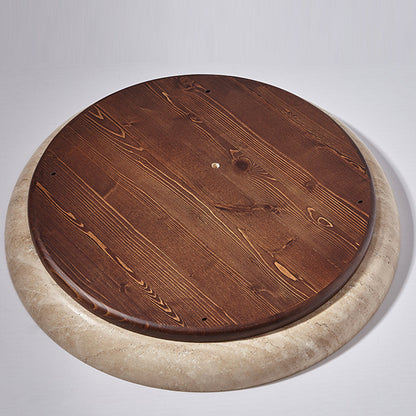 Traditional Japanese Round Disc Style Travertine Solid Wood Acrylic LED Flush Mount Ceiling Light For Bedroom
