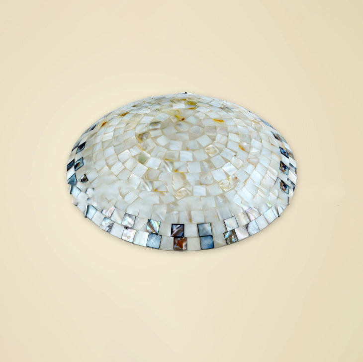 Tiffany Mediterranean Mosaic Shell Round LED Flush Mount Ceiling Light