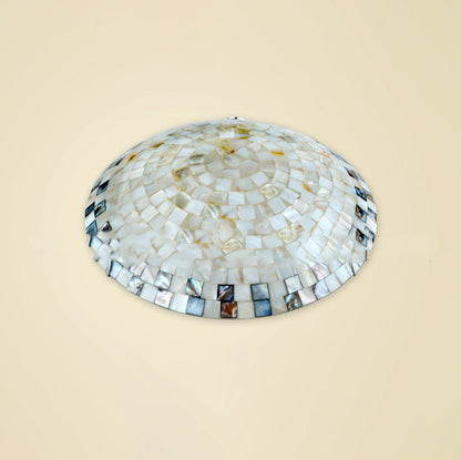 Tiffany Mediterranean Mosaic Shell Round LED Flush Mount Ceiling Light