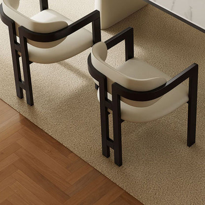 Modern Minimalist Square Microfiber Leather Ash Wood Dining Chair Backrest Armrest For Dining Room
