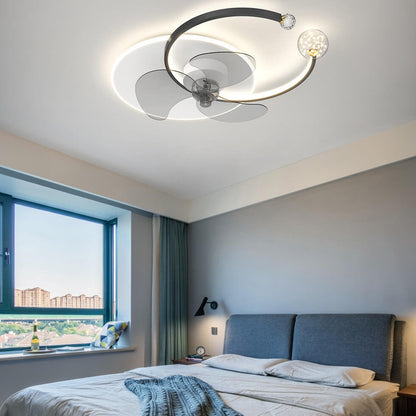 مروحة LED فاخرة بتصميم حلقة مزدوجة مثبتة على الحائط