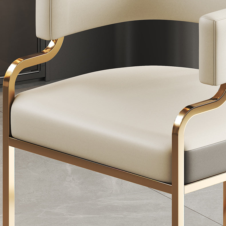 Traditional Luxury U-Shape Metal Microfiber Leather Dining Chair Backrest Armrest for Dining Room