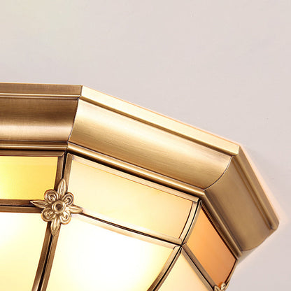 European Brass Glass Round Flower Pattern 3/4/6 Light Flush Mount Ceiling Light