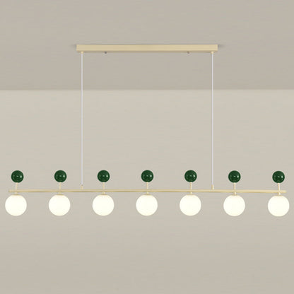 Contemporary Nordic Iron Long Strip Glass Magic Bean 5/7-Light Island Light Chandelier For Dining Room