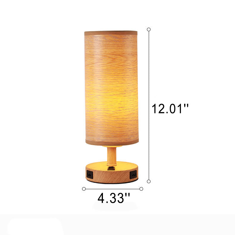 Modern Wood Grain Fabric Shade 1-Light Table Lamp
