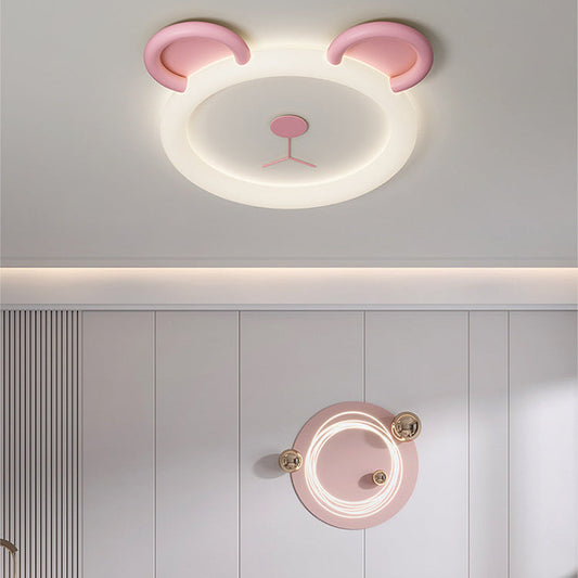 Contemporary Creative Cartoon Panda PE Resin LED Kids Flush Mount Ceiling Light For Bedroom