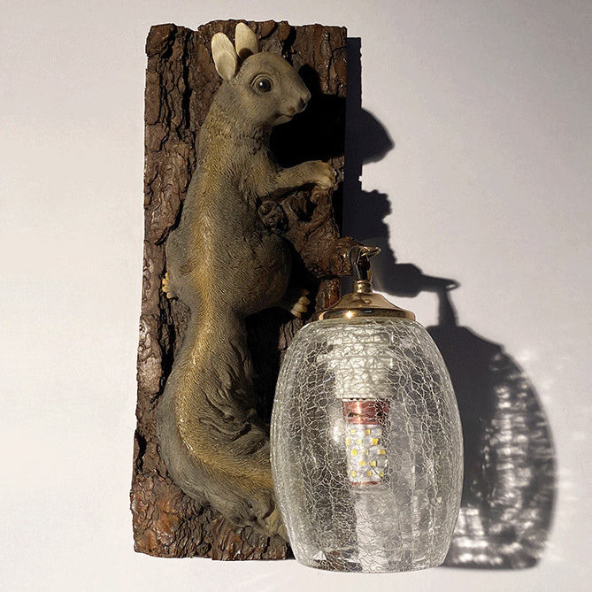 Nordic Vintage Resin Squirrel Glass 1-Light Wall Sconce Lamp