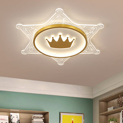 Modern Art Deco Crown Round Pentagon Acrylic Iron LED Flush Mount Ceiling Light For Living Room