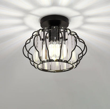 Modern Luxury Flower Iron Crystal 1-Light Semi-Flush Mount Ceiling Light