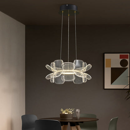Modern Minimalist Round Flower Clear Metal Acrylic LED Island Light Chandelier For Dining Room