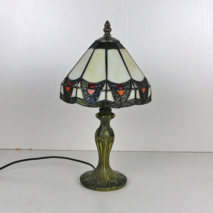Tiffany Vintage Stained Glass Flower Dome 1-Light Table Lamp