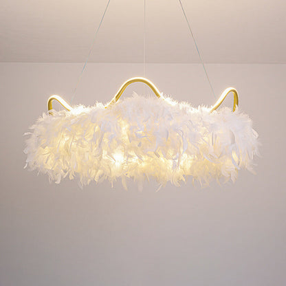 Contemporary Creative Crown Feather Aluminum Acrylic LED Pendant Light For Bedroom