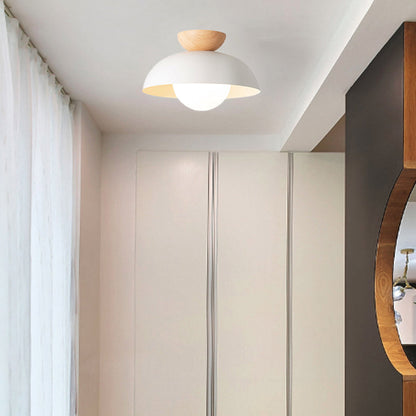 Modern Minimalist Round Iron Glass 1-Light Semi-Flush Mount Ceiling Light For Living Room