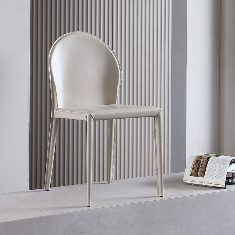 Modern Minimalist Square Half Oval Faux Leather Metal Dining Chair Backrest For Dining Room