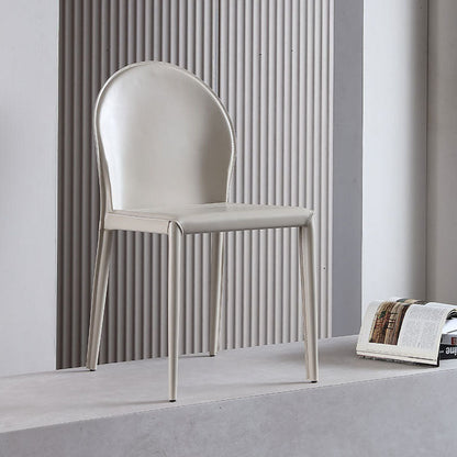 Modern Minimalist Square Half Oval Faux Leather Metal Dining Chair Backrest For Dining Room