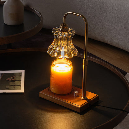 Traditional Vintage Pleated Glass Hardware Solid Wood 1-Light Melting Wax Table Lamp For Living Room