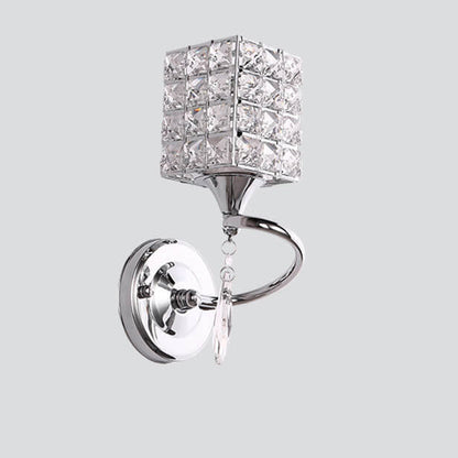 Modern Luxury Crystal Cylindrical Square 1-Light Wall Sconce Lamp