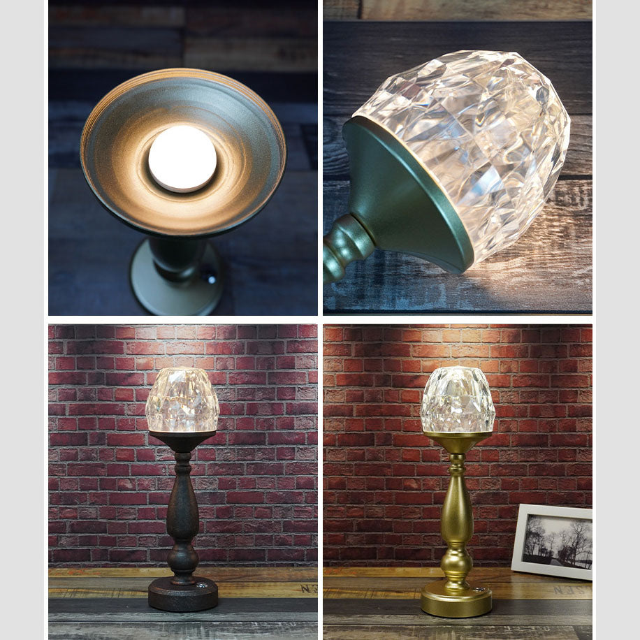 Retro Creative Gem Column Plastic Metal LED Touch Table Lamp