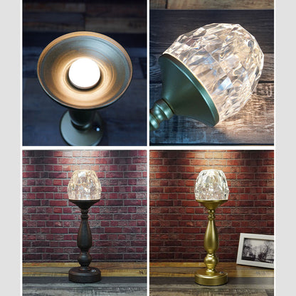 Retro Creative Gem Column Plastic Metal LED Touch Table Lamp