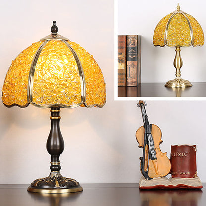Contemporary Creative Colored Crystal Copper Flower 1-Light Table Lamp For Bedroom