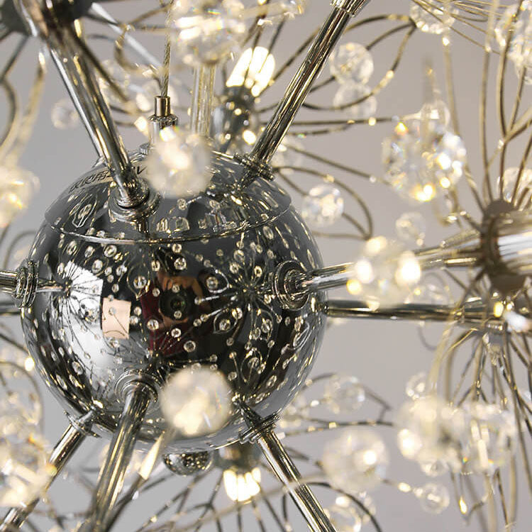 Contemporary Nordic Light Luxury Round Ball Stainless Steel Crystal LED Chandelier For Hallway