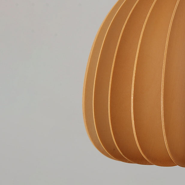 Traditional Vintage Wooden Pumpkin Shade Rocker Arm Telescopic 1-Light Pendant Light For Dining Room