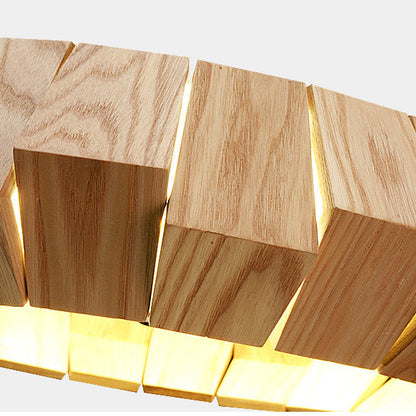 Contemporary Scandinavian Round Flying Saucer Wood Glass LED Chandelier For Living Room