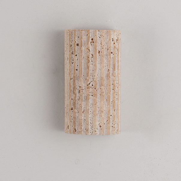 Traditional Japanese Striped Beige Travertine Semicircle LED Waterproof Wall Sconce Lamp For Living Room