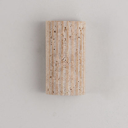 Traditional Japanese Striped Beige Travertine Semicircle LED Waterproof Wall Sconce Lamp For Living Room