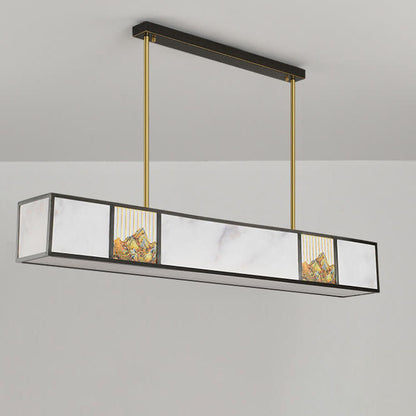 Traditional Chinese Copper Carved Decorative Acrylic Rectangular Shade LED Island Light Pendant Light For Living Room
