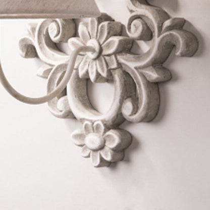Traditional Vintage Carved Cylinder Solid Wood Fabric 1-Light Wall Sconce Lamp For Bedroom
