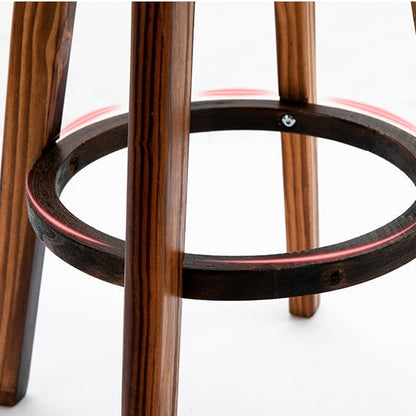 Contemporary Retro Round Faux Leather Wood Legs Swivel Bar Stool Low Back Footrest For Dining Room