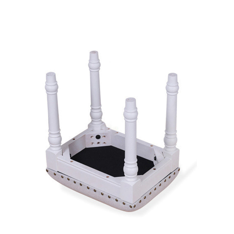 Contemporary Scandinavian Square Linen Faux Leather Solid Wood Vanity Stool Backless Armless For Bedroom
