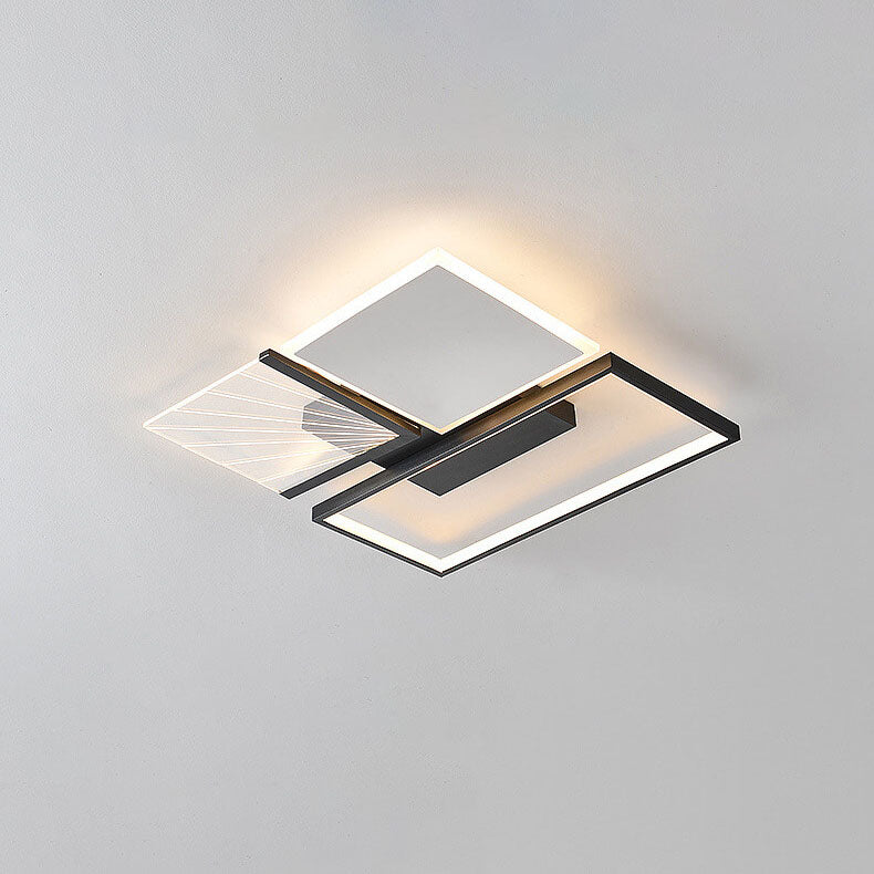 Modern Minimalist Geometric Shapes Black White Iron LED Flush Mount Light