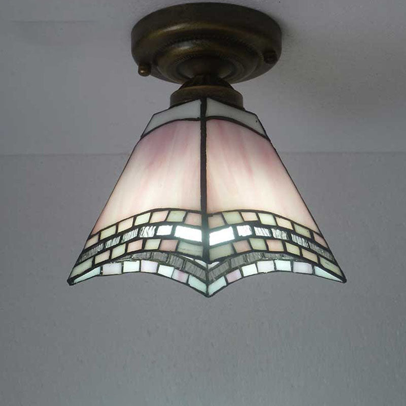 European Vintage Tiffany 1-Light Semi-Flush Mount Light