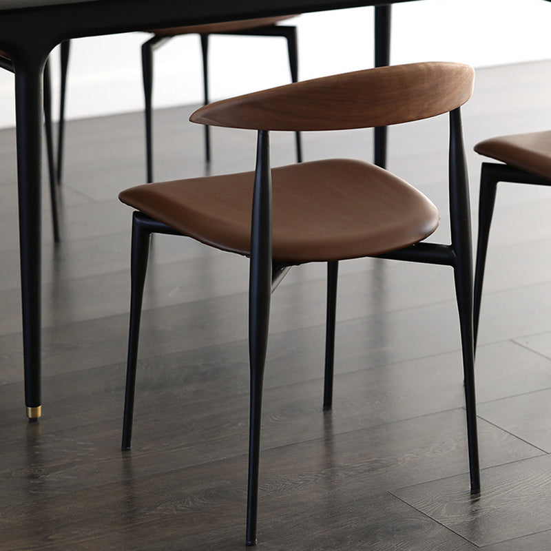 Contemporary Nordic Square Cowl Curved Back Microfiber Leather Solid Wood Iron Dining Chair For Dining Room