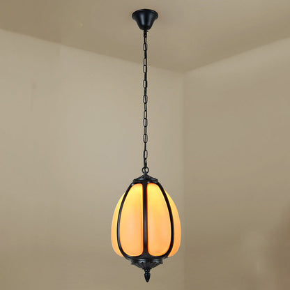 Traditional Chinese Waterproof Aluminum PC Dolomite Elliptical Pumpkin 1-Light Pendant Light For Ourdoor Patio